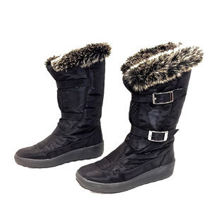 Pajar Black Nylon Winter Boots w/ Faux Fur Trim